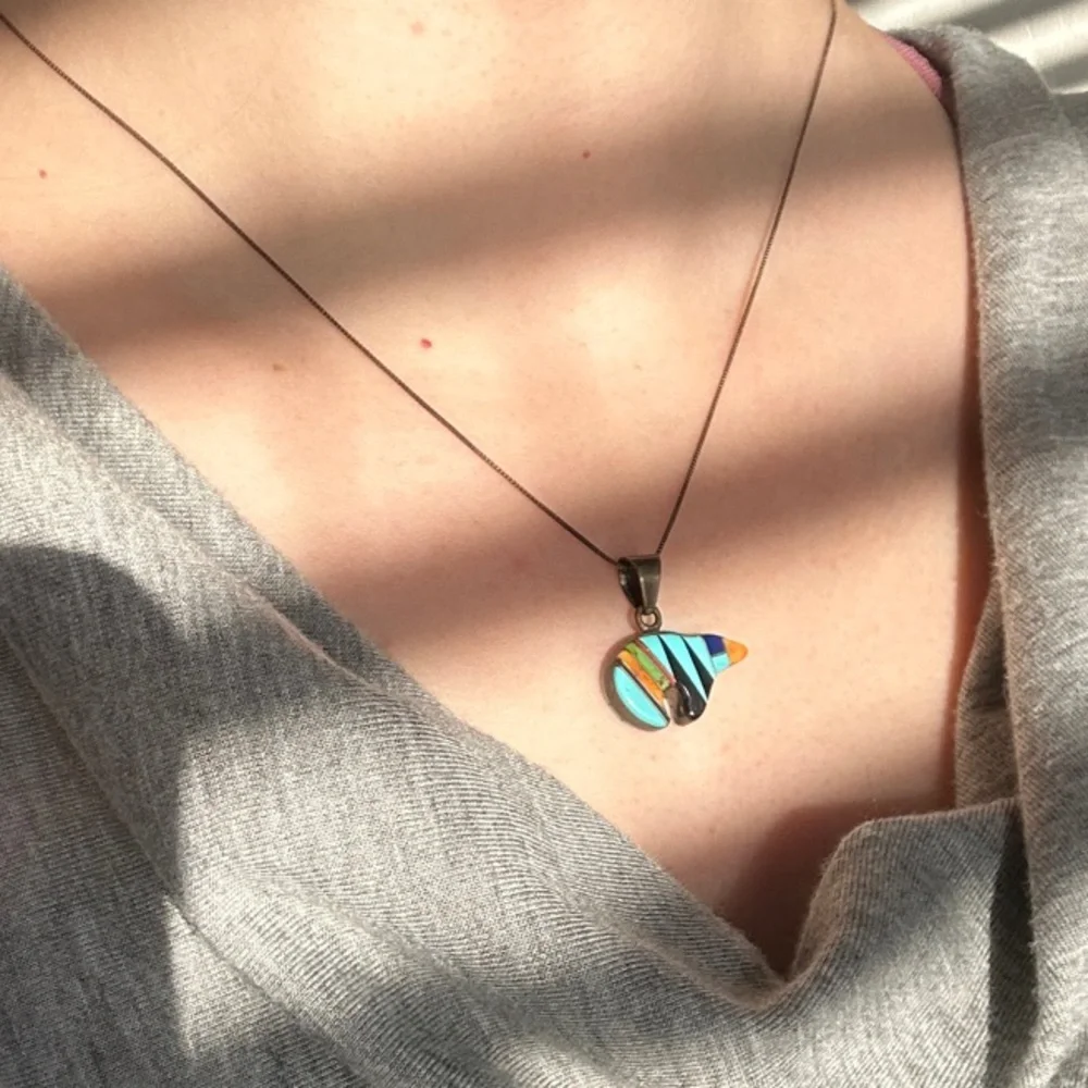 Reversible turquoise and silver medicine Bear necklace